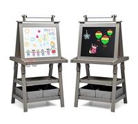 RELAX4LIFE 3 IN 1 Lavagna per Bambini a Doppia Faccia, 56×43×117cm (Grigio)