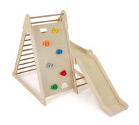 RELAX4LIFE 3 in 1 Set da Arrampicata per Bambini, Triangolo da Arrampicata con Scivolo, Scale e Rampa, Telaio in Legno, Palestra Montessori per Interno (Naturale)