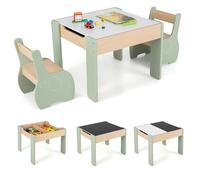 RELAX4LIFE 3 in 1 Set Tavolo e 2 Sedie per Bambini in Legno, Tavolino Attività con Lavagna (Bianco/Nero), Piano a Doppia Faccia per Giocare, Disegnare e Conservare, per Cameretta (Verde)
