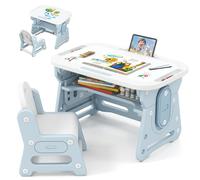 RELAX4LIFE 3 in 1 Tavolino e Sedia per Bambini, Lavagna Bianca Inclinabile e Spazio di Stoccaggio, Altezza Regolabile 49-57cm, Mobile Montessori per Disegnare e Leggere, per 3+ Anni (Blu)
