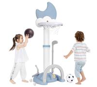 RELAX4LIFE 4 in 1 Canestro Basket per Bambini, con Basket, Calcio, Golf e Gioco del Lancio degli Anelli, Tabellone Elettronico ed Effetti Sonori, Regolabile in Altezza, 3+ Anni (BLU)