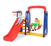 RELAX4LIFE 4 in 1 Centro Attività per Bambini, Parco Giochi con Scivolo, Altalena e Canestro, Set di Scivoli per Bambini da Giardino o Cameretta, Età 18 mesi-5 anni (Colorato)