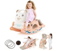 RELAX4LIFE 4 in 1 Set Cavallo a Dondolo con Scivolo e Canestro da Basket e Palla e Lancia di Anelli, Struttura Stabile con carico di 60 kg,81x40x52cm/93x65x45,5cm