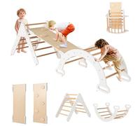 RELAX4LIFE 4 in 1 Triangolo da Arrampicata con Scivolo per Bambini, Arco da Arrampicata e Scala per Arrampicarsi in Legno, Montessori Giocattoli Bimbi 2 3 4 5 Anni (Bianco)