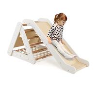RELAX4LIFE 4 in 1 Triangolo da Arrampicata con Scivolo per Bambini, Scala per Arrampicarsi in Legno, Triangolo Montessori, Parco Divertimenti per Bimbi 1+ Anni (Beige)