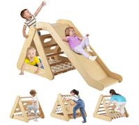 RELAX4LIFE 4 in 1 Triangolo da Arrampicata con Scivolo per Bambini, Scala per Arrampicarsi in Legno, Triangolo Stabile, Parco Divertimenti per Bimbi 1+ Anni