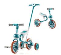 RELAX4LIFE 4 in 1 Triciclo per Bambini con Maniglione, Altezza Sedile a 2 Livelli, Maniglia di Spinta Regolabile e Pedali Rimovibili, Bicicletta Equilibrio per Bambini 2-4 anni (Verde)