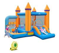 RELAX4LIFE 5 in 1 Castello Gonfiabile per Bambini con Soffiatore 735W, Parco Acquatico Gonfiabile con Scivolo da Esterno, 50 Palline e Borsa per il Trasporto