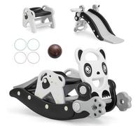 RELAX4LIFE 5 in 1 Set Cavallo a Dondolo con Scivolo e Canestro da Basket e Palla e Lancia di Anelli, Struttura Stabile con carico di 60 kg, 105 x 72 x 57 cm (Modello 4 NERO)