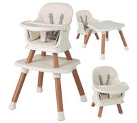 RELAX4LIFE 6 in 1 Seggiolone Pappa, Seggiolone Multfunzionale e Evolutivo con Imbracatura a 5 Punti, Vassoio Rimovibile e Regolabile, Tavolino e Sedia, per Neonati 6+Mesi, 25KG (Naturale)