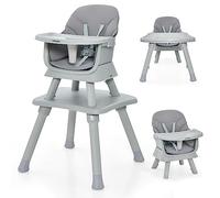 RELAX4LIFE 6 in 1 Seggiolone Pappa, Seggiolone Multfunzionale e Evolutivo con Imbracatura a 5 Punti, Vassoio Rimovibile e Regolabile, Tavolino e Sedia, per Neonati e Bambini 6-36Mesi, 25KG (Grigio)