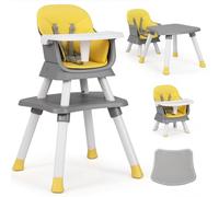 RELAX4LIFE 6 in 1 Seggiolone Pappa, Seggiolone Multfunzionale e Evolutivo con Imbracatura a 5 Punti, Vassoio Rimovibile e Regolabile, Tavolino e Sedia, per Neonati 6+Mesi, 25KG (Giallo)
