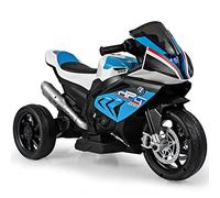 RELAX4LIFE 6V BMWMoto Elettrica per Bambini a 3 Ruote con Pedale Acceleratore,con Sedile Comodo e Porta USB/AUX, Moto Elettrica, Velocità 3 KM/H, Carico Massimo 30 KG, per Bambini 3-8 Anni (Blu)
