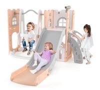RELAX4LIFE 7 in 1 Scivolo per Bambini, Parco Giochi con Altalena, Scala da Arrampicata e Telescopio, Giochi Montessori per Interni, Palestra per Bambini 1 Anni + (Avanzato, Rosa+Grigio)