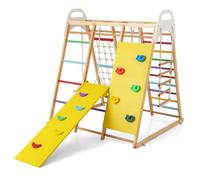 RELAX4LIFE 8 in 1 Triangolo da Arrampicata Multifunzione, Parco Giochi in legno Massello con Scivolo, Altalena e Lavagna, Centro Attività per Bambini 1 a 5 anni (Modello 4 Colorato)