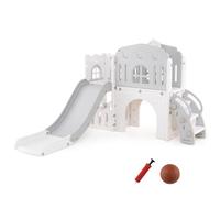 RELAX4LIFE 9 in 1 Scivolo per Bambini, Parco Giochi con Canestro da Basket, Scala da Arrampicata, Telescopio e Tunnel, Giochi Montessori per Bambini 1 Anni +