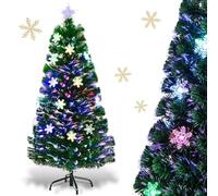 RELAX4LIFE Albero di Natale Artificiale 120 cm con Luci in Fibre Ottiche e Addobbi: 1 Stella e 18 Fiocchi di Neve a LED, 120 Rami Folti e Realistici in PVC, Base Pieghevole in Ferro