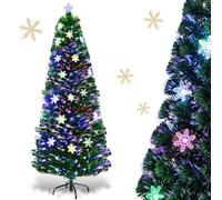 RELAX4LIFE Albero di Natale Artificiale 180cm con Luci in Fibre Ottiche e Addobbi: 1 Stella e 28 Fiocchi di Neve a LED, 220 Rami Folti e Realistici in PVC, Base Pieghevole in Ferro (180 cm)