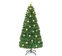 RELAX4LIFE Albero di Natale Artificiale 180cm con Luci in Fibre Ottiche e Addobbi: 1 Stella e 30+3 Stelle con LED Incorporate, 230 Rami Folti e Realistici in PVC, Base Pieghevole in Ferro