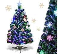 RELAX4LIFE Albero di Natale Artificiale 90 con Luci in Fibre Ottiche e Addobbi: 1 Stella e 12 Fiocchi di Neve a LED, 85 Rami Folti e Realistici in PVC