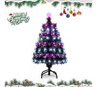 RELAX4LIFE Albero di Natale Artificiale 90cm con Luci in Fibre Ottiche 2 Effetti (Bianco/Lilla) e Stella a LED, Rami Folti e Realistici in PVC, Base Pieghevole in Ferro (Modello 3, 90 cm)