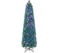 RELAX4LIFE Albero di Natale Artificiale Slim 180cm con Fibre Ottiche, Effetto Realistico e Luci Colorate,Base Pieghevole in Ferro
