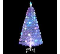 RELAX4LIFE Albero di Natale Bianco Artificiale 120cm con Luci in Fibre Ottiche e Addobbi: 1 Stella e Fiocchi di Neve a LED, Rami Folti e Realistici in PVC, Base Pieghevole in Ferro