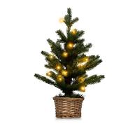 RELAX4LIFE Albero di Natale da Tavolo 48cm, con 20 Luci Bianche Calde, Timer, 96 Punte di Rami e Base in Legno