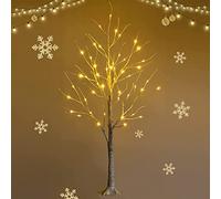 RELAX4LIFE Albero di Natale Nudo 120 cm con LED, Albero Realistico Con Rami Nudi senza Foglie in PVC, 48 Luci LED Bianco Caldo, Tronco Intero con Base di Radici per Feste, Bianco (120 cm)