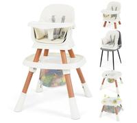 RELAX4LIFE All in 1 Seggiolone Pappa Evolutivo per Bambini, Seggiolone Traformabile, Set Tavolo e Sedia, Altezza Regolabile, Vassoio Rimovibile e Cintura di Sicurezza, per Neonati 6-36 Mesi (Bianco)