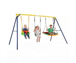 RELAX4LIFE Altalena da Giardino 3 in 1 con Nido d'Uccello, Seggiolino e Altalena Classica, Struttura a Forma di A con Corde Regolabili, Portata Massima 150 kg, Giochi da Esterno per Bambini e Adulti