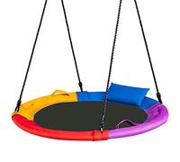 RELAX4LIFE Altalena da Giardino per Bambini, Altalena Rotonda a Nido per Esterno e Interno, Altezza Regolabile 100-160cm, per 2-3 Bambini, Carico massimo: 150kg (Colorato+Cuscino)