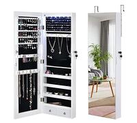 RELAX4LIFE Armadietto Portagioie con Luci LED Interni, Specchiera Portagioie da Parete o Porta, Specchio a Figura Intera, 2 Cassetti, Organizer Gioielli per Camera da Letto (Bianco)