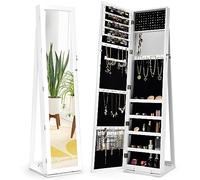 RELAX4LIFE Armadietto Portagioie da Terra, Armadio per Gioielli con Specchio a Figura Intera, Specchiera Organizatore per Camera da Letto, 38 x 38 x 157,5cm (Bianco)