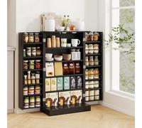 RELAX4LIFE Armadio Alto Portasuperiore 104 CM a 2 Ante con Ripiani Regolabili, Dispositivo Anti-ribaltamento, Dispensa per Cucina, Camera, Garage (NERO)