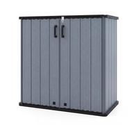 RELAX4LIFE Armadio da Esterno Basso 0,78㎡, 665 L Casetta in Plastica Porta Attrezzi, Capanno Impermeabile con Tetto Drenante, 2 Ante Bloccabili, per Giardino e Balcone, 120 x 65 x 117 cm (Grigio)