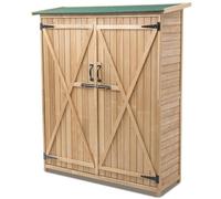 RELAX4LIFE Armadio da Esterno/Capanno Cassetta da Giardino 140×50×162 cm, da 1,1 m³ con 3 Ripiani e 2 Porte con Serratura/Chiavistelli, in Legno, Tetto Antipioggia