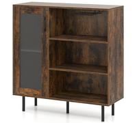 RELAX4LIFE Armadio di Stoccaggio, Credenza con Ripiano Regolabile in 5 Posizioni e Scomparti Aperti, Mobile Organizzatore con Gambe di Metallo e Portabicchieri per Cucina, Ristorante, Bar, Marrone
