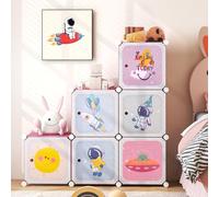 RELAX4LIFE Armadio Modulare a 8/12 Cubi per Bambini con 2 Barre Appendiabiti, 8/12 Ante, Mobile Salvaspazio per Cameretta e Asilo Nido, Portata di Ogni Cubo 10 KG (Astronauta-8 Cubi,Rosa)