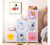 RELAX4LIFE Armadio Modulare a 8/12 Cubi per Bambini con 2 Barre Appendiabiti, 8/12 Ante, Mobile Salvaspazio per Cameretta e Asilo Nido, Portata di Ogni Cubo 10 KG (Astronauta-8 Cubi,Bianco)
