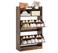 RELAX4LIFE Armadio Scarpiera con 2 Cassetti Ribaltabili, Scarpiera Autonoma con Scomparto Aperto, Ripiani Regolabili e Rimovibili, Organizzatore di Scarpe Stretto per Ingresso, Corridoio