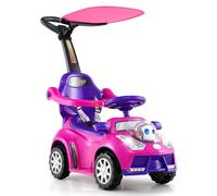 RELAX4LIFE Auto a Spinta per Bambini, Giocattolo 3 in 1 con Tettuccio Regolabile, Parapetto Protettivo, Cintura di Sicurezza, Clacson, Luce & Deposito (ROSA)