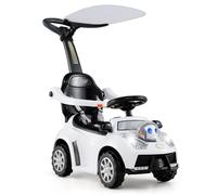 RELAX4LIFE Auto a Spinta per Bambini, Giocattolo 3 in 1 con Tettuccio Regolabile, Parapetto Protettivo, Cintura di Sicurezza, Clacson, Luce & Deposito (BIANCO)