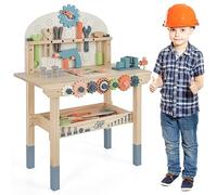 RELAX4LIFE Banco da Lavoro per Bambini, Banco degli Attrezzi in Legno con Lavagna, 8 Attrezzi e 53 Accessori Giocattoli, Mini-Lavoratori, Bambini 3+ Anni
