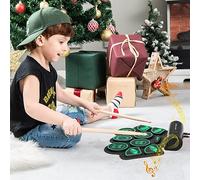RELAX4LIFE Batteria Elettronica con MIDI 9 Tasti Digitali con 2 Altoparlanti Stereo Pedale Bacchette Regalo per Bambini Adulti Verde