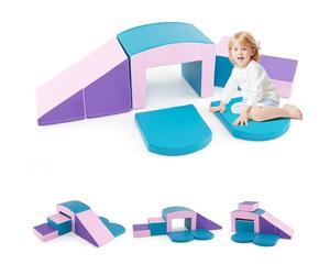 RELAX4LIFE Blocchi di Costruzione in Schiuma 6 Pezzi, Set di Blocchi da Arrampicata per Bambini con Copertura Impermeabile e Chiusure a Velcro, Design Convertibile per Combinazioni Infinite (Blu)