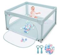 RELAX4LIFE Box per Bambini con 50 Palline,2 Anelli,2 Entrate Laterali con Chiusura Lampo,Rete Traspirante, Centro di Attività (Blu, 120x120cm)