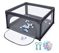RELAX4LIFE Box per Bambini con 50 Palline,2 Anelli,2 Entrate Laterali con Chiusura Lampo,Rete Traspirante, Centro di Attività (Grigio Scuro, 120x120cm)