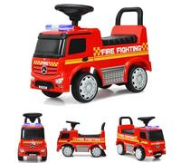 RELAX4LIFE Camion dei Pompieri cavalcabile per Bambini, Girello con Faro e Faro Girevole, con Clacson, Maniglia e Schienale, Spazio di stivaggio, per Bambini da 12 a 36 Mesi, Portata 25 KG