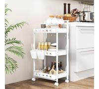 RELAX4LIFE Carrello a 3 Piani con Ruote, Carrello Utilità con Ruote Universali Bloccabili, Maniglia, 2 Contenitori, 4 Ganci, Organizzatore per Articoli da Arte, Carrello